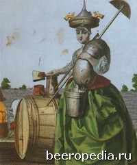 «Пивоварша» со всеми атрибутами своего ремесла. Первыми пивоварами, точнее пивоваршами, были женщины. Они обеспечивали своих чад и домочадцев не только пивом, но и хлебом
